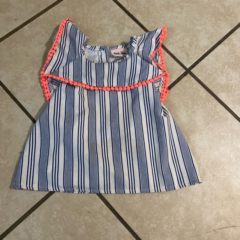 Mud Pie Navy and White Striped Kids Blouse with Coral Trim